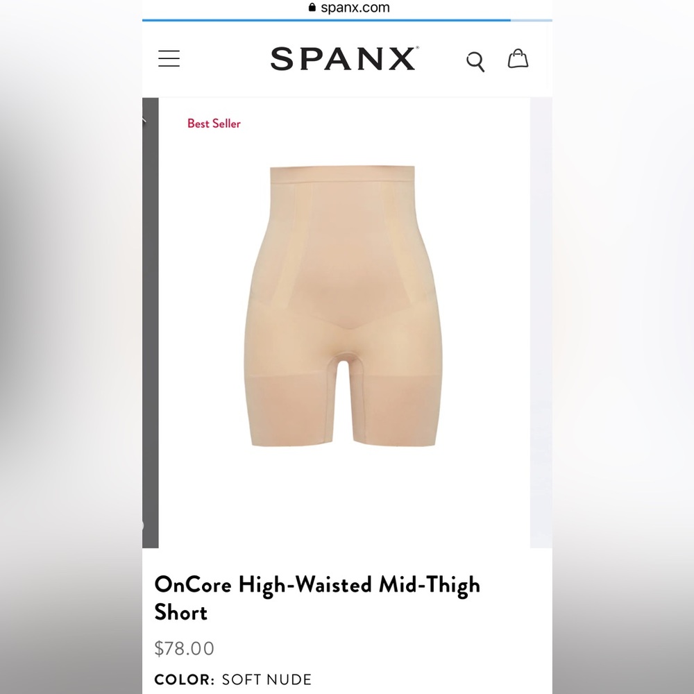 Spanx oncore high waisted mid thigh short, size Large
